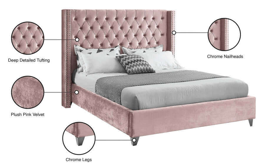 IF 5895 Dusty Pink Velvet Wing Bed