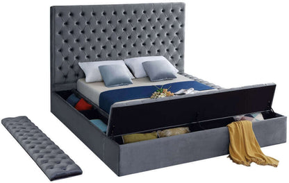 IF 5790 Grey Velvet Fabric Storage Bed with 3 Storage Benches