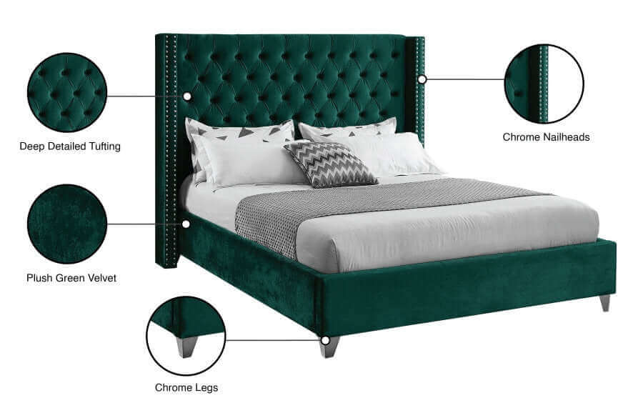 IF 5894 Green Velvet Wing Bed