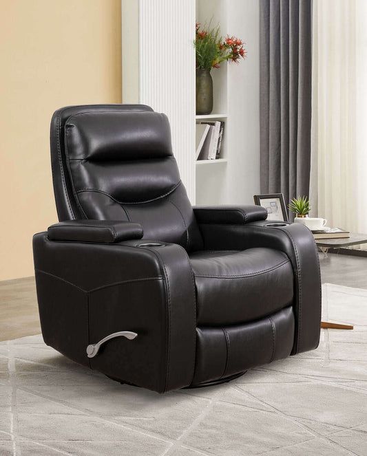 IF-6310-Recliner Swivel Recliner Chair in Black PU Leather