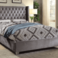 International Furniture Distribution Centre - Grey Velvet Fabric Bed with Deep Button Tufting and Nailhead Details - IF 5890 - D