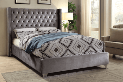 IF 5890 Grey Velvet Fabric Bed