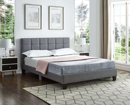 IF-5423 Grey Fabric Bed with Padded Headboard