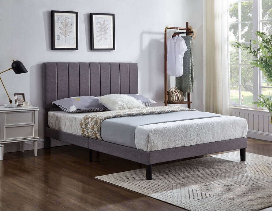 IF 5363 Grey Fabric Bed with Vertical Tufting