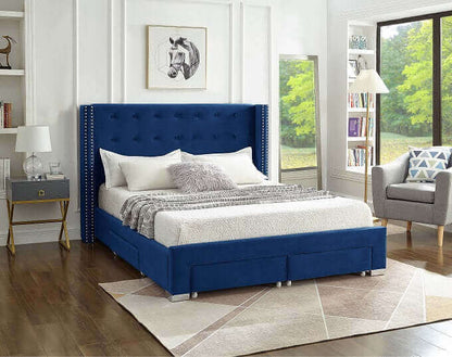 IF 5321 Blue Velvet Fabric Wing Bed