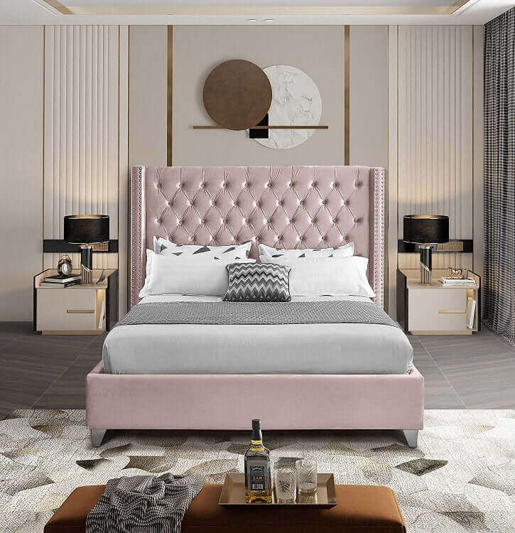 IF 5895 Dusty Pink Velvet Wing Bed