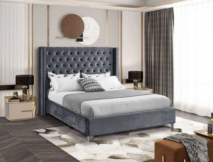 IF 5890 Grey Velvet Fabric Bed