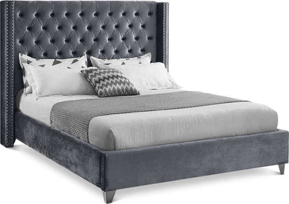 IF 5890 Grey Velvet Fabric Bed