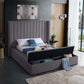 International Furniture Distribution Centre - Grey Velvet Fabric Storage Wing Bed Featuring Vertical Deep Tufting - IF 5720 - Q