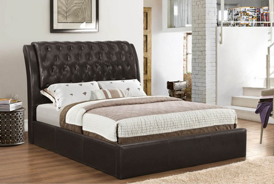 Modern PU Leather Platform Bed with Slanted Tufted Headboard