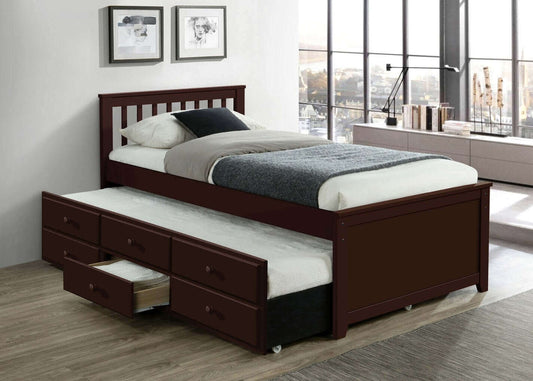 IF 300 Wood Captain Bed with Single Size Pull-Out Trundle Bed