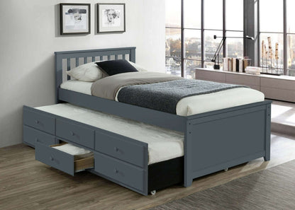 IF 300 Wood Captain Bed with Single Size Pull-Out Trundle Bed