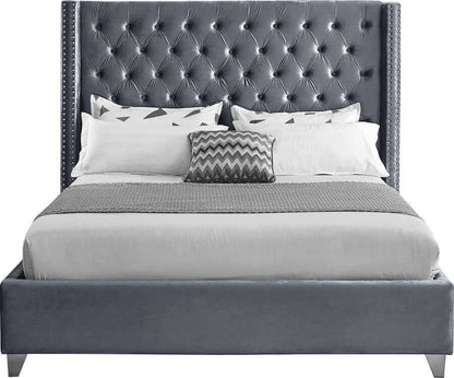 IF 5890 Grey Velvet Fabric Bed