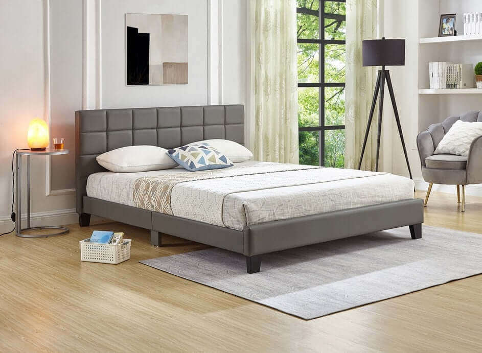 IF 5421 Grey PU Bed with Padded Headboard