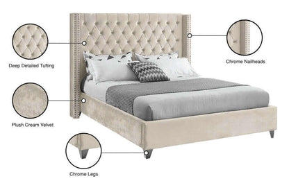 IF 5892 Creme Velvet Fabric Bed