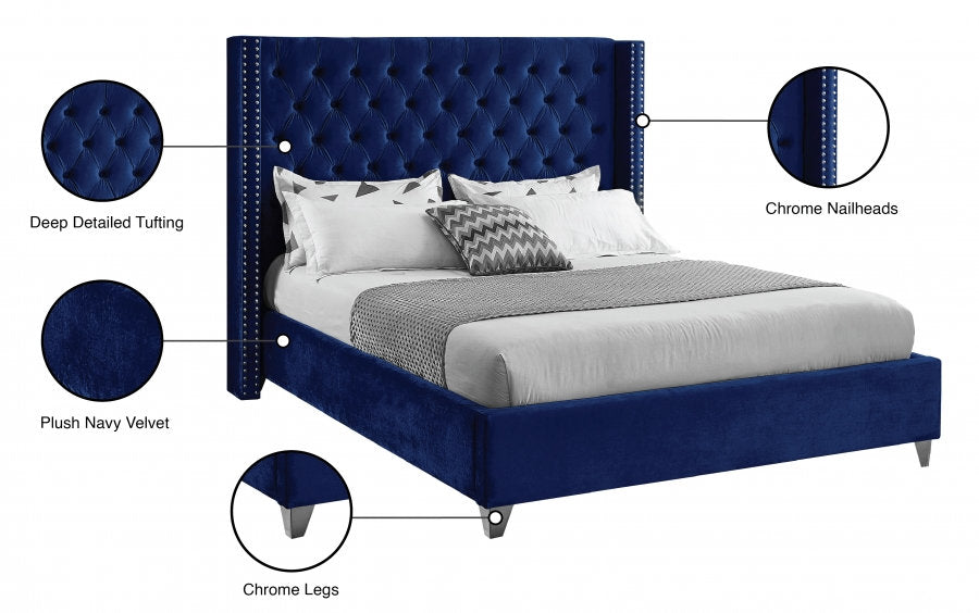 IF 5891 Blue Velvet Fabric Bed