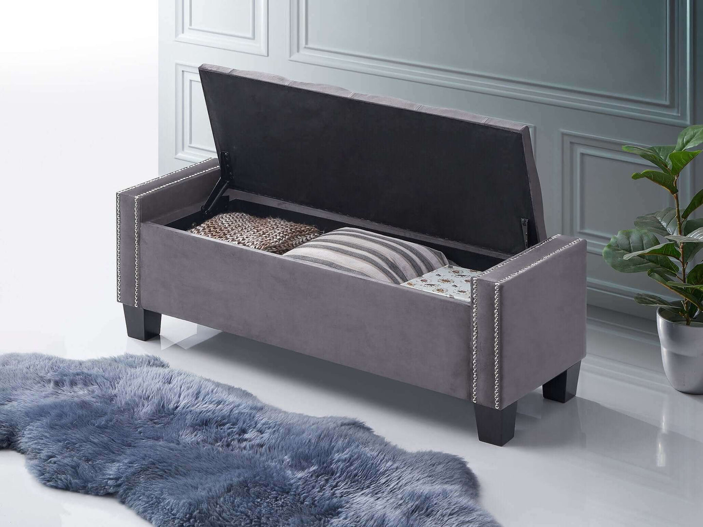 IF 6200 Grey Velvet Storage Bench