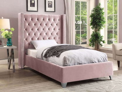 IF 5895 Dusty Pink Velvet Wing Bed