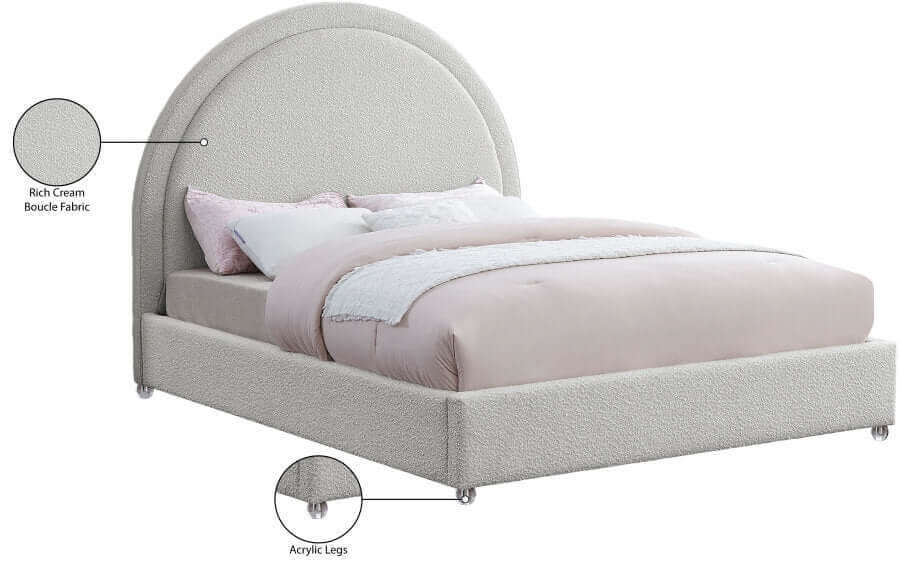 IF 5205 Cream Boucle Fabric Bed with Acrylic Legs