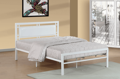 IF 141 Black or White Metal Bed with a Padded Headboard