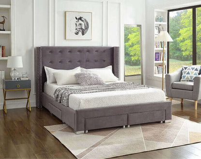 IF 5320 Grey Velvet Fabric Wing Bed