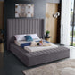 International Furniture Distribution Centre - Grey Velvet Fabric Storage Wing Bed Featuring Vertical Deep Tufting - IF 5720 - Q