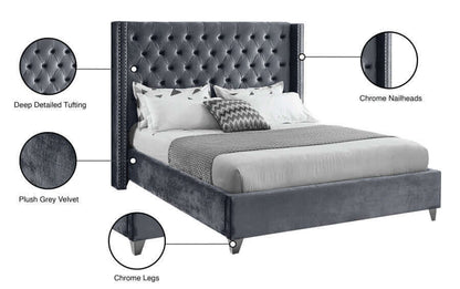 IF 5890 Grey Velvet Fabric Bed