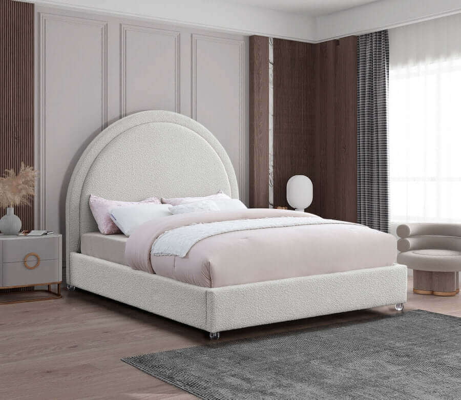 IF 5205 Cream Boucle Fabric Bed with Acrylic Legs