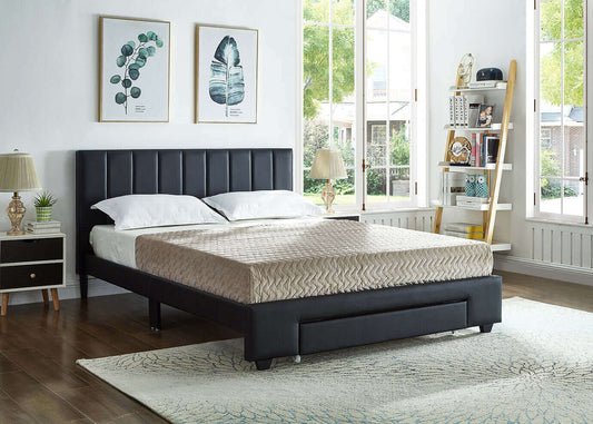 IF 5480 Black PU Bed with Padded Headboard and Storage Drawer