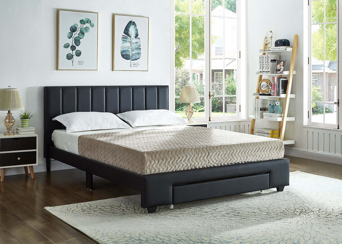 International Furniture Distribution Centre - Black PU Bed with Padded Headboard and Storage Drawer - If 5480 - D