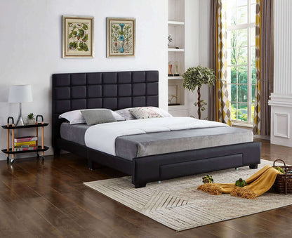 IF 5490 Black PU Bed with a Square Pattern Tufted Headboard