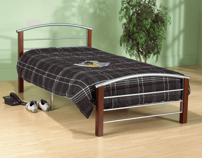 IF 127 Silver Metal Bed with Espresso Posts