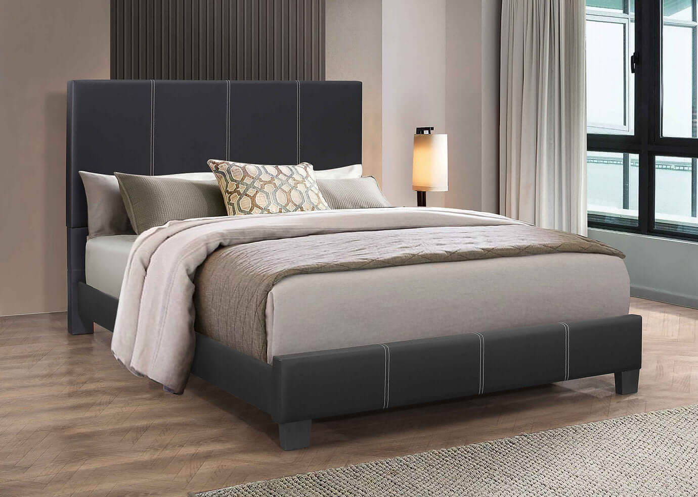 International Furniture Distribution Centre - Black PU Bed with Contrast Stitching - IF 5470 - D