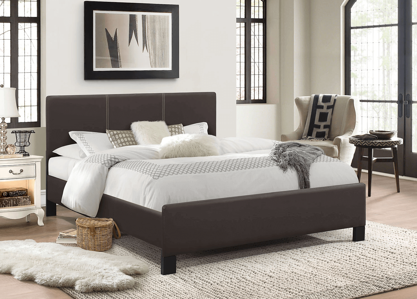 IF 173 Espresso PU Bed with Contrast Stitching