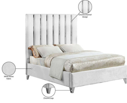 IF 5622 White Velvet Bed with Chrome Channel Design