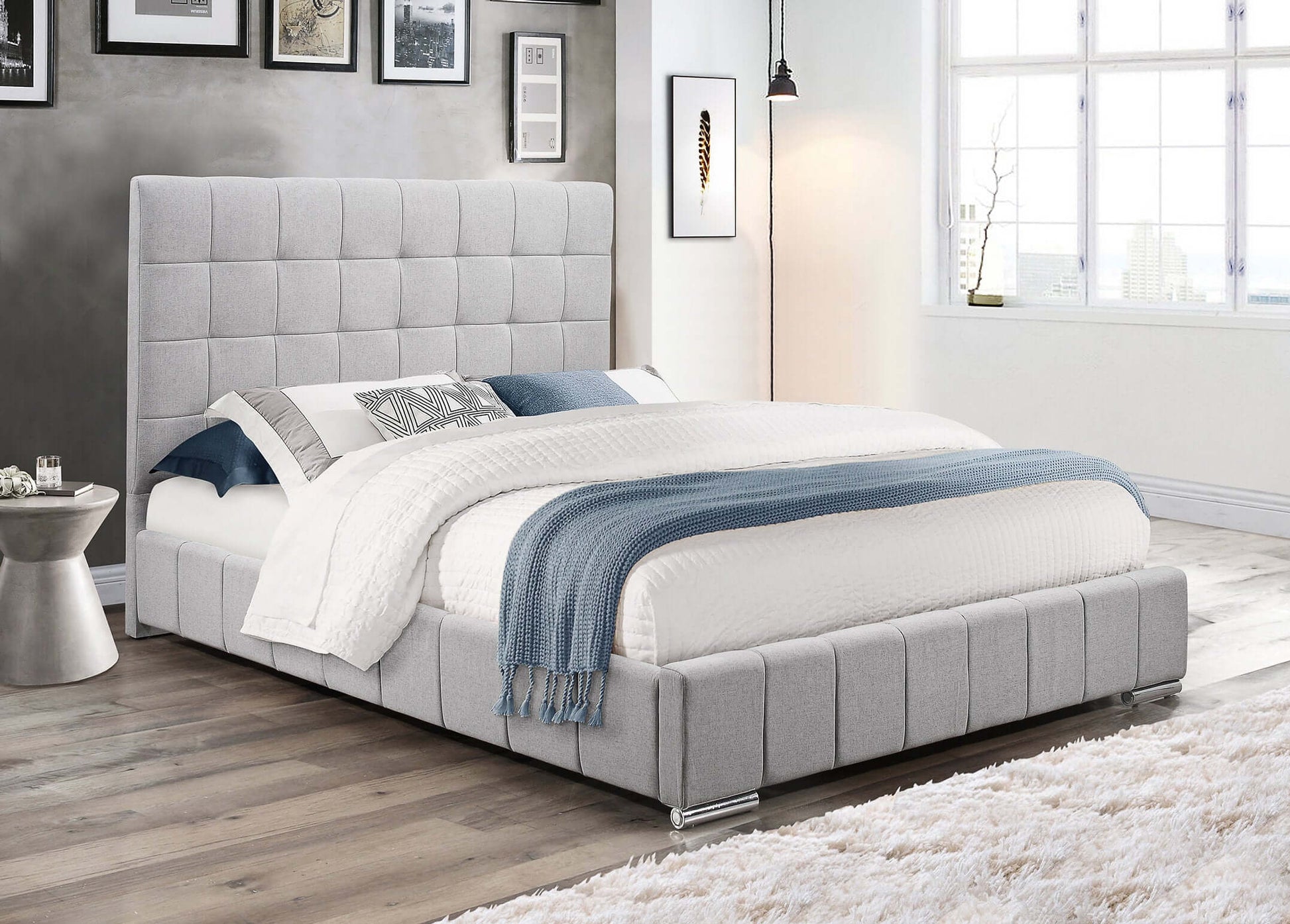 International Furniture Distribution Centre - Grey Velvet Fabric Bed with Square Tufted Headboard - IF 5780 - Q