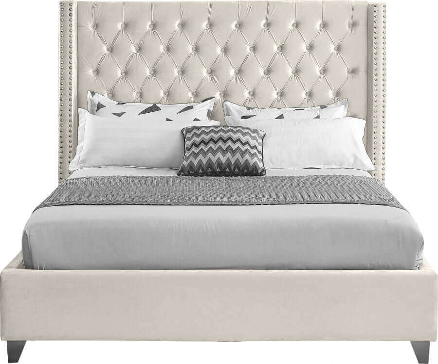 IF 5892 Creme Velvet Fabric Bed