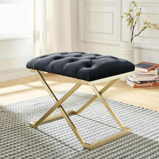 Rada Bench in Grey and Gold, Ivory and Gold or Black and Gold