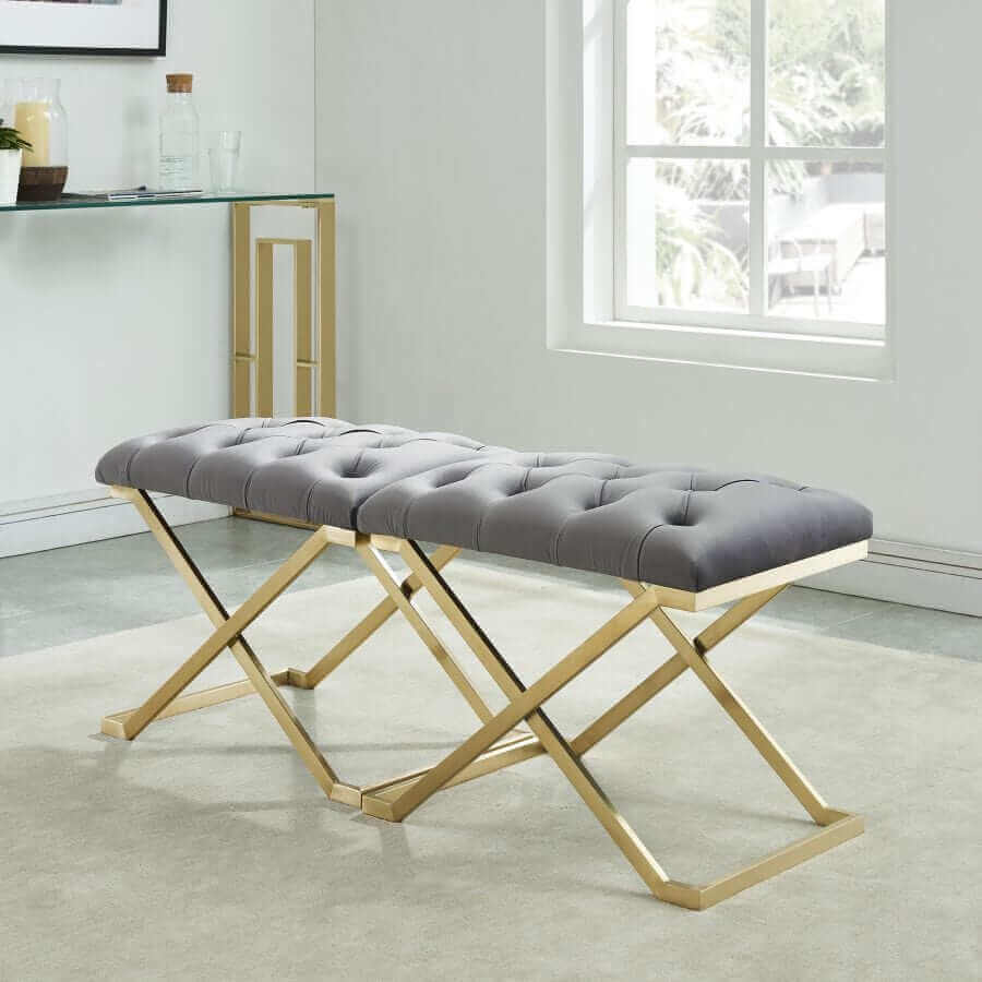 Rada Bench in Grey and Gold, Ivory and Gold or Black and Gold