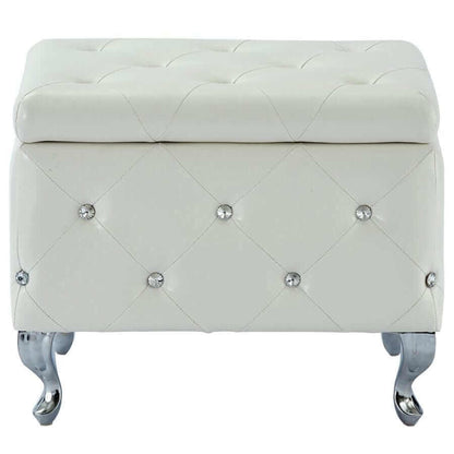 Monique Square Storage Ottoman in White and Chrome