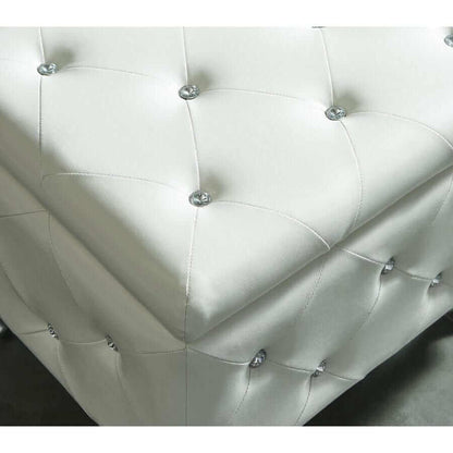 Monique Square Storage Ottoman in White and Chrome