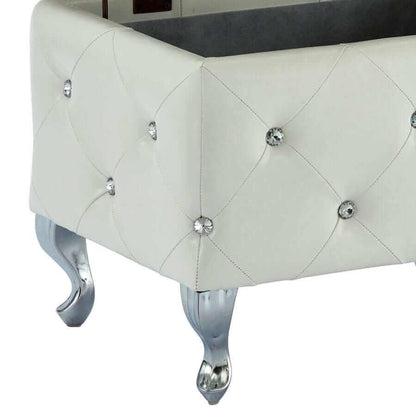 Monique Square Storage Ottoman in White and Chrome