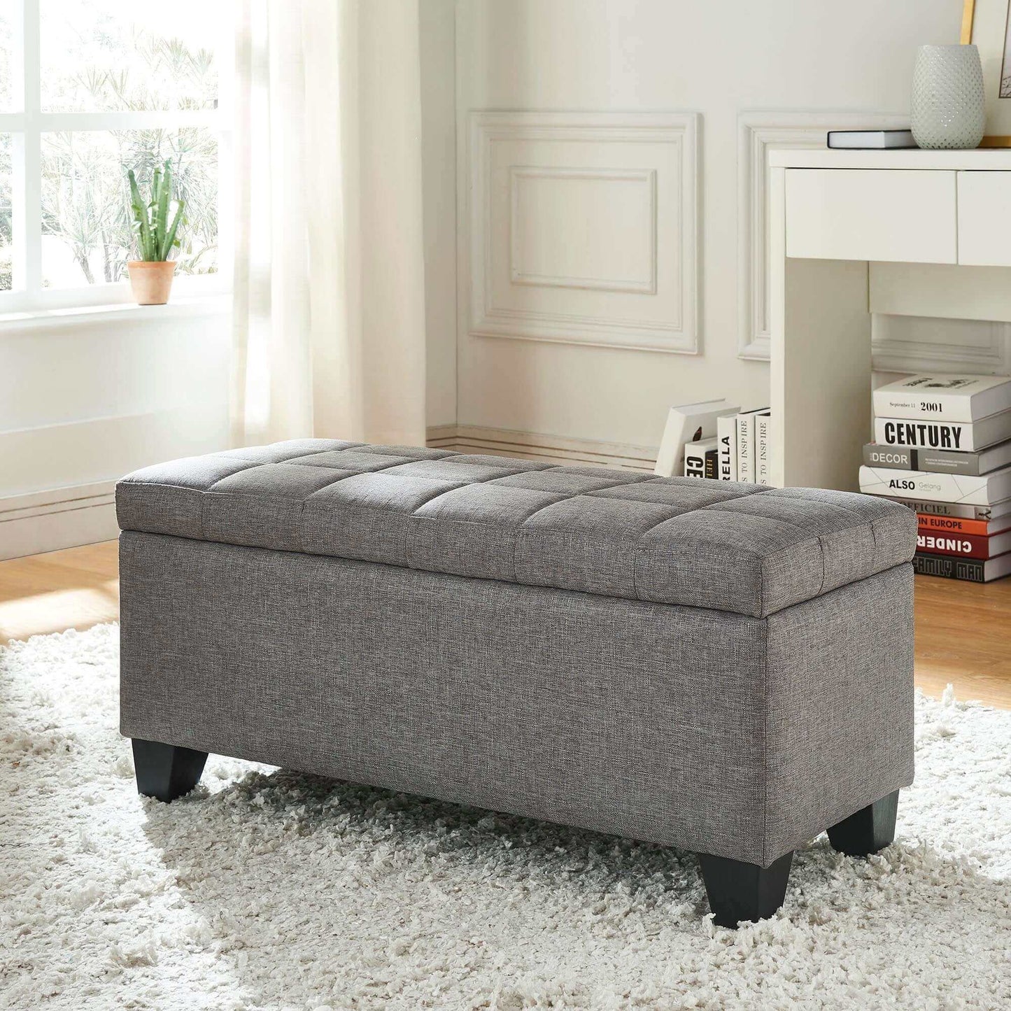 Lila Rectangular Storage Ottoman Bench in Grey