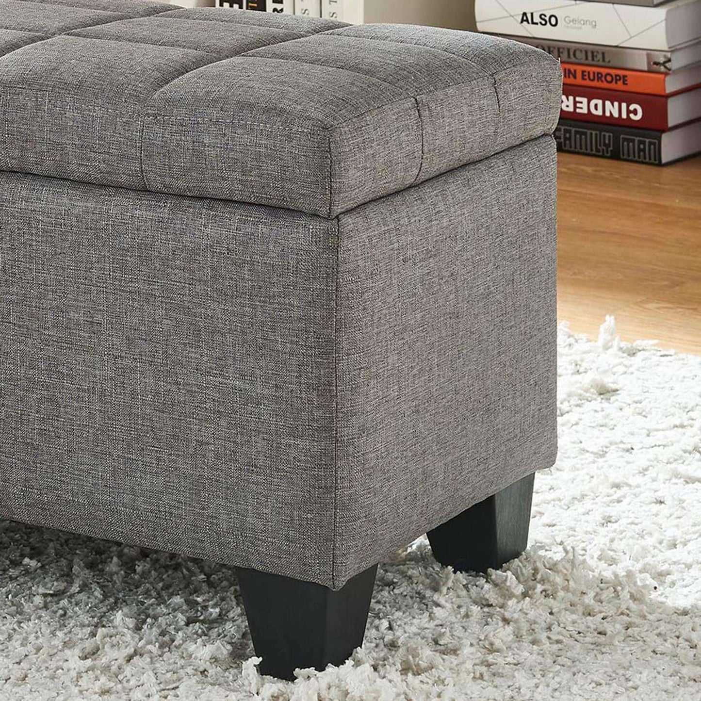 Lila Rectangular Storage Ottoman Bench in Grey