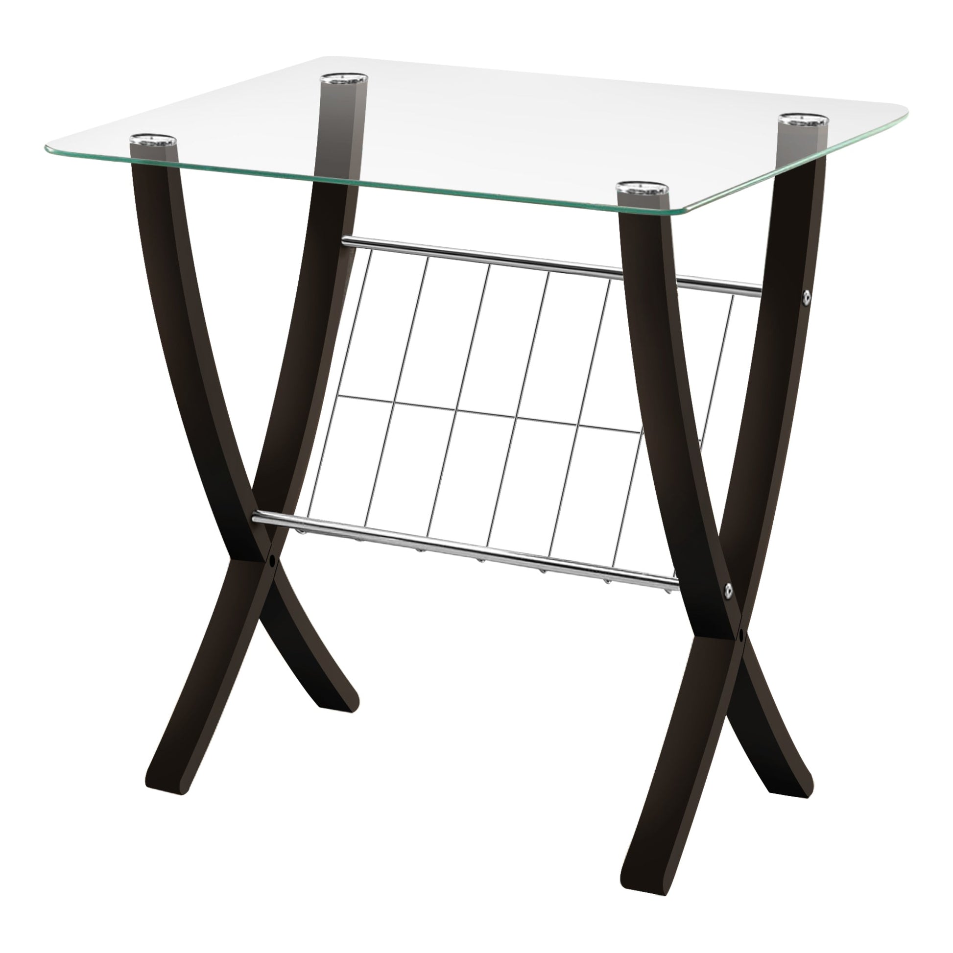 Monarch Specialties - 23.75 L/21.5 H Transitional Wood End Table with Wire Magazine Rack. - I 3021