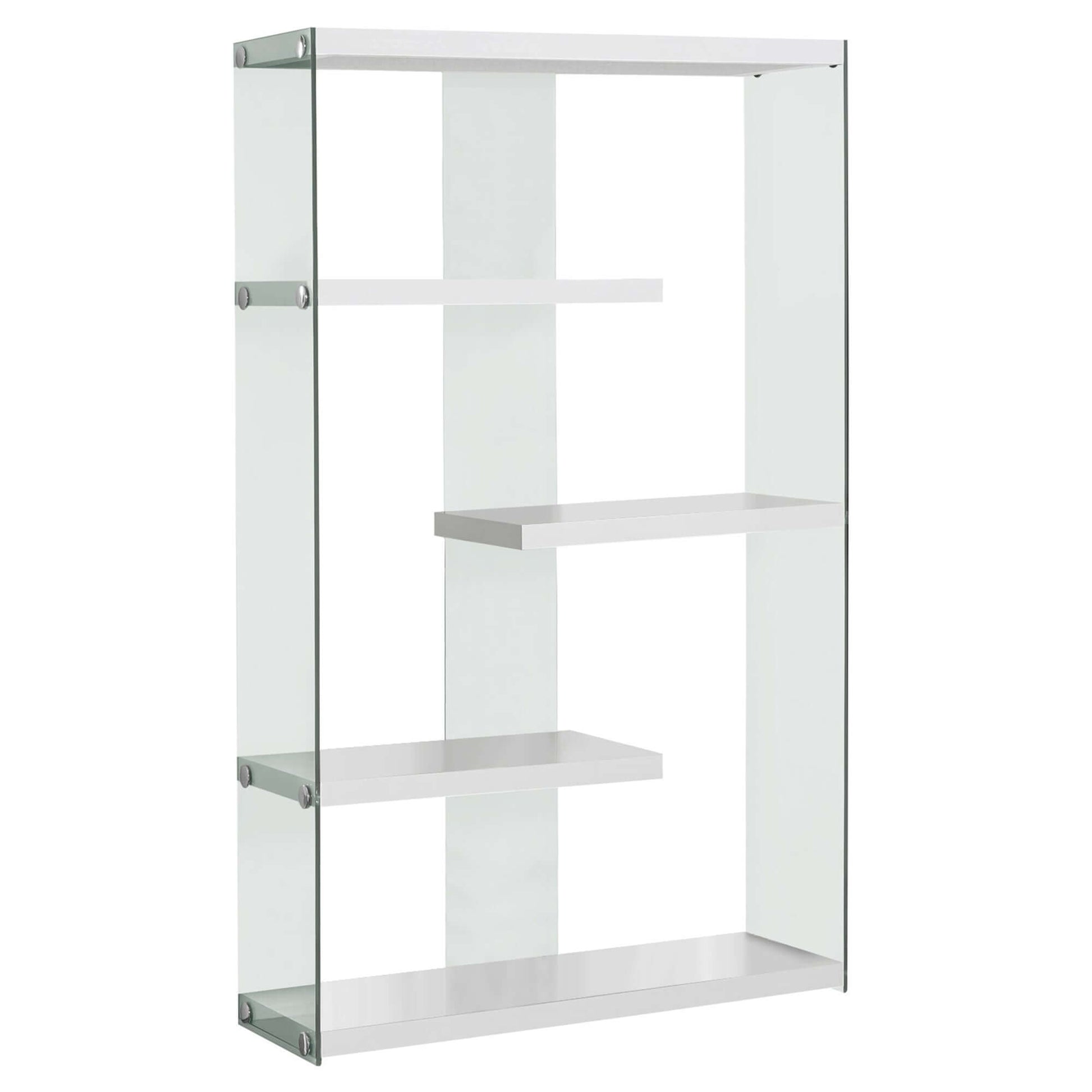 Monarch Specialties - Modern 60H Glass & Wood Bookcase with Glossy White Finish - I 3290