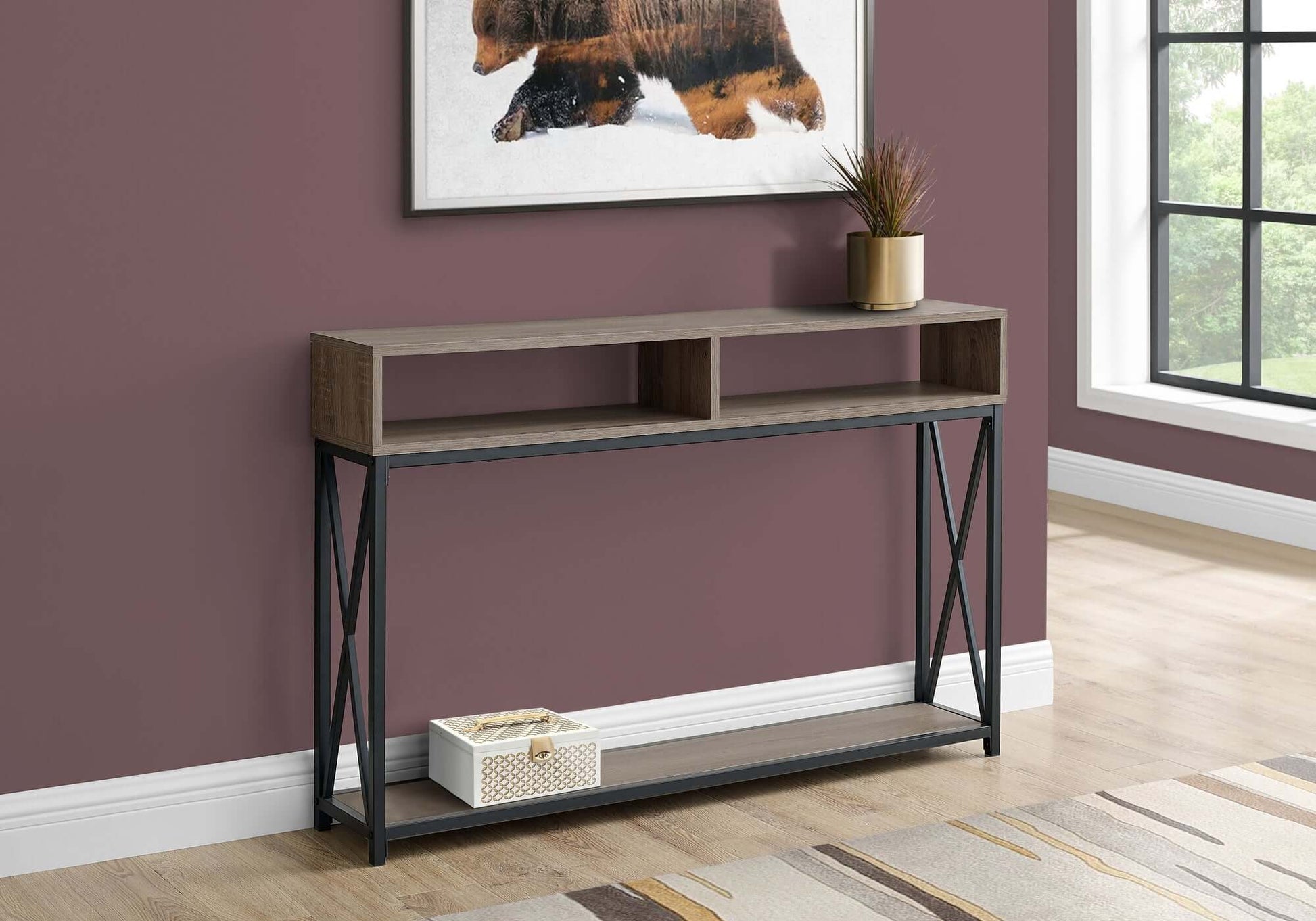 Monarch Specialties - Contemporary 48L Wood Hall Console in Taupe Finish - I 3573