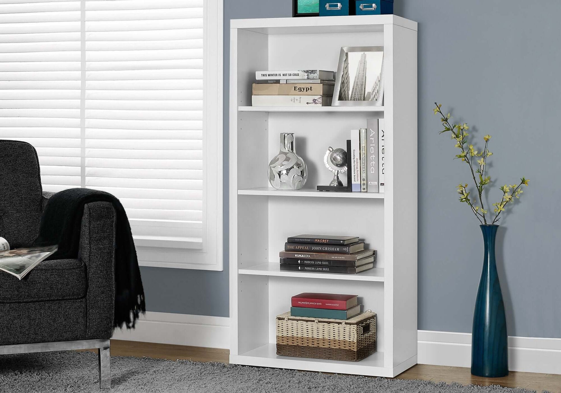 Monarch Specialties - Modern 48"H 4 Shelf Etagere Bookcase in White Finish - I 7059