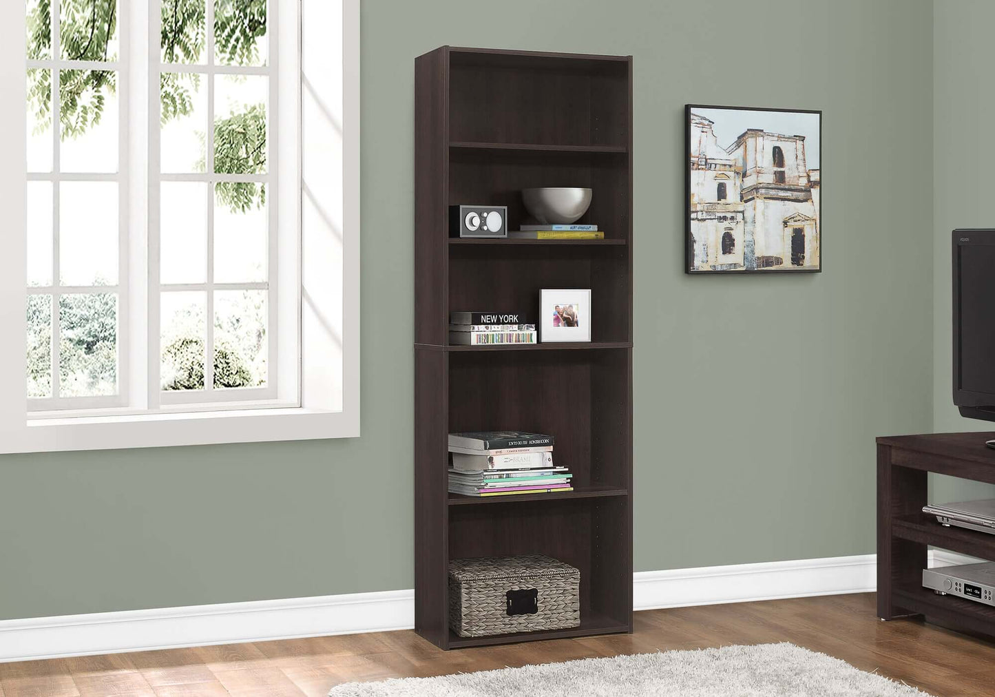 Monarch Specialties - Transitional 72H 5 Shelf Bookcase in Espresso Laminate Finish - I 7467