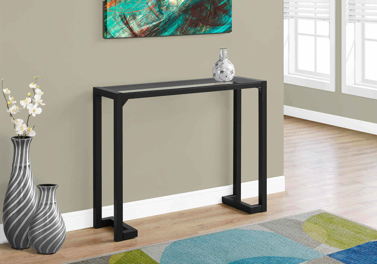 Accent Table - 42"L / Black / Tempered Glass Hall Console